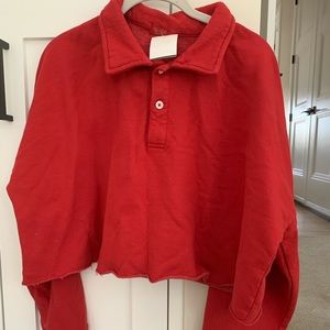 Cropped Red Warm Collared Shirt